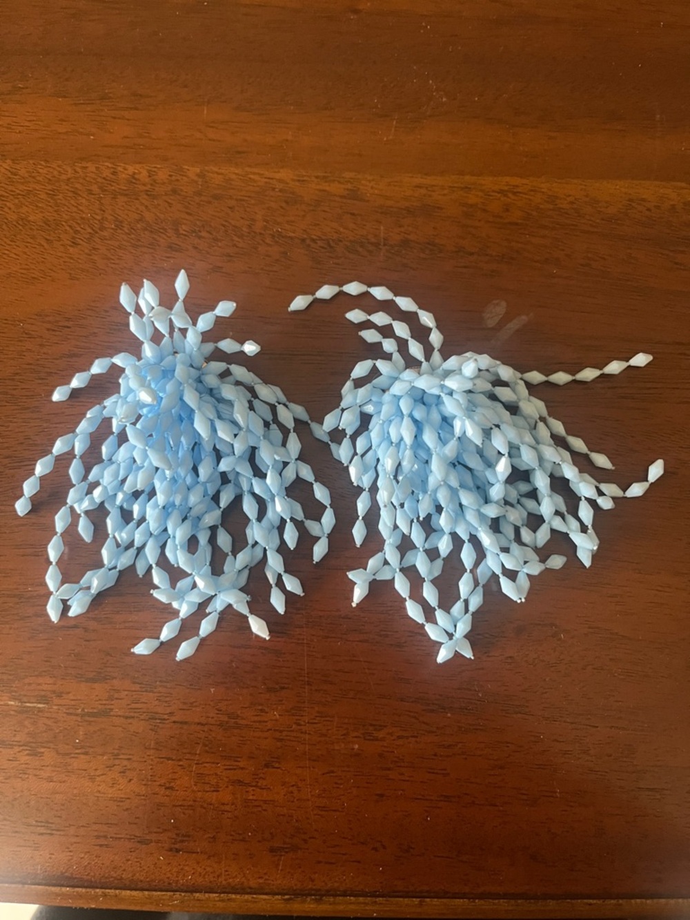 Light Blue Beaded Fringe Earrings / Pair